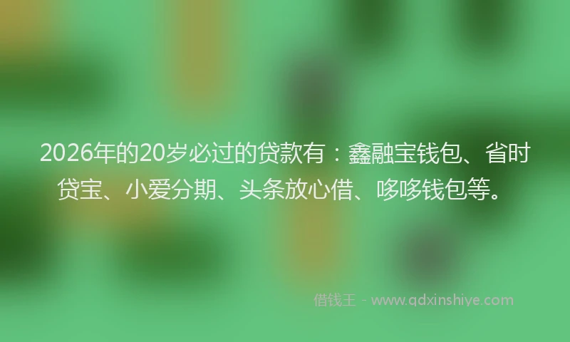 2026年的20岁必过的贷款有：鑫融宝钱包、省时贷宝、小爱分期、头条放心借、哆哆钱包等。