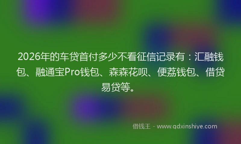 2026年的车贷首付多少不看征信记录有:汇融钱包、融通宝Pro钱包、森森花呗、便荔钱包、借贷易贷等。
