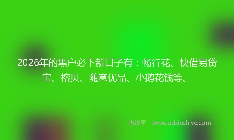 2026年的黑户必下新口子有:畅行花、快借易贷宝、榕贝、随意优品、小鹅花钱等。