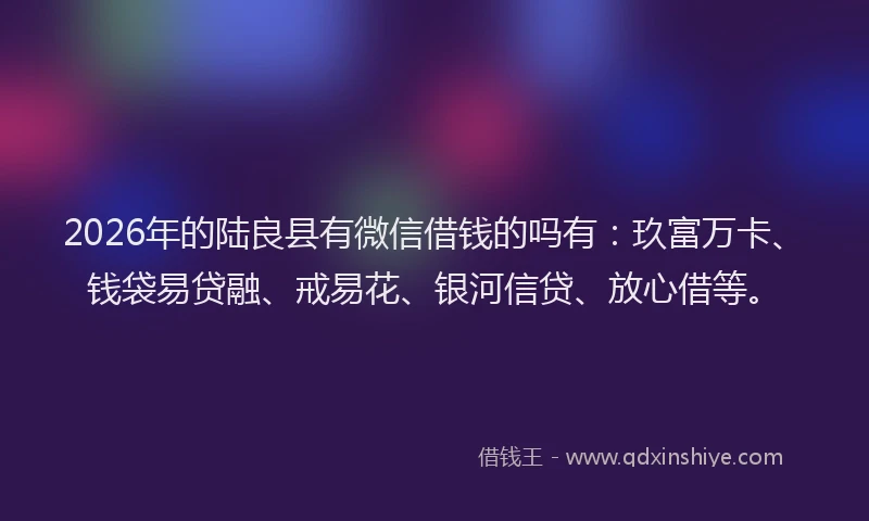2026年的陆良县有微信借钱的吗有：玖富万卡、钱袋易贷融、戒易花、银河信贷、放心借等。