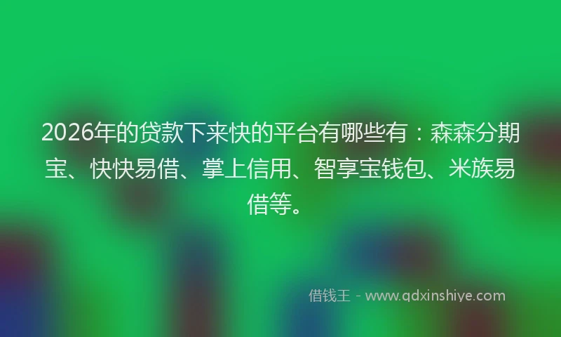 2026年的贷款下来快的平台有哪些有：森森分期宝、快快易借、掌上信用、智享宝钱包、米族易借等。
