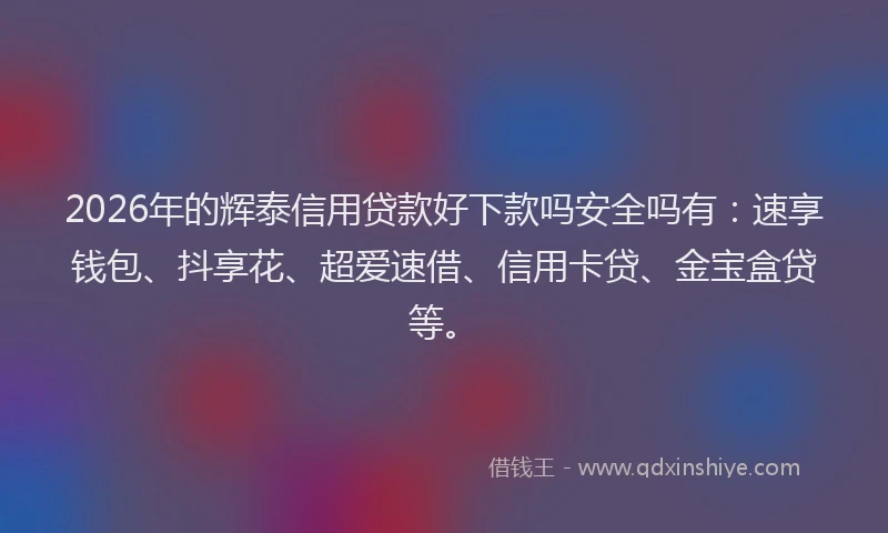 2026年的辉泰信用贷款好下款吗安全吗有：速享钱包、抖享花、超爱速借、信用卡贷、金宝盒贷等。