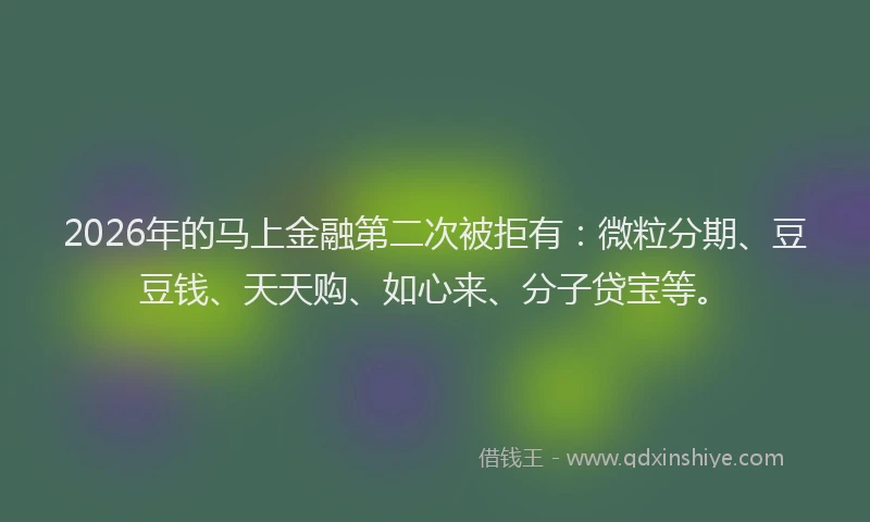 2026年的马上金融第二次被拒有：微粒分期、豆豆钱、天天购、如心来、分子贷宝等。