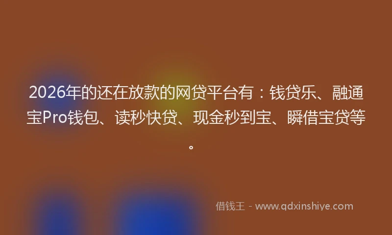 2026年的还在放款的网贷平台有：钱贷乐、融通宝Pro钱包、读秒快贷、现金秒到宝、瞬借宝贷等。