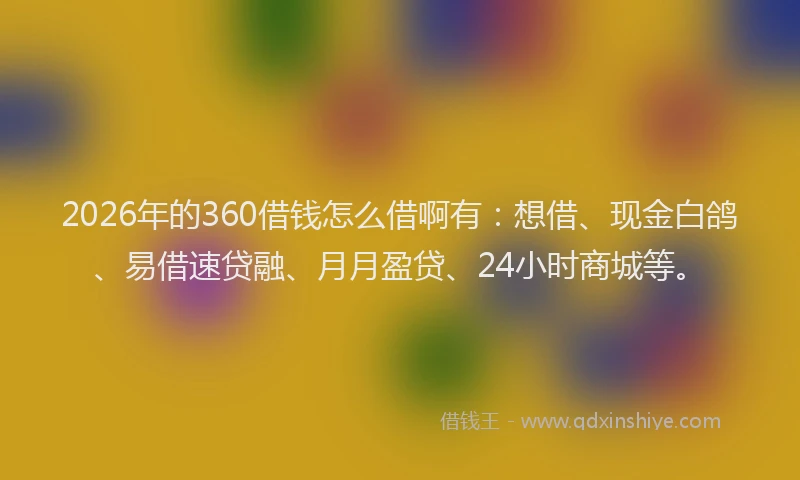 2026年的360借钱怎么借啊有:想借、现金白鸽、易借速贷融、月月盈贷、24小时商城等。
