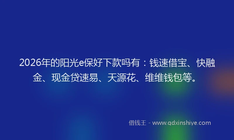2026年的阳光e保好下款吗有：钱速借宝、快融金、现金贷速易、天源花、维维钱包等。