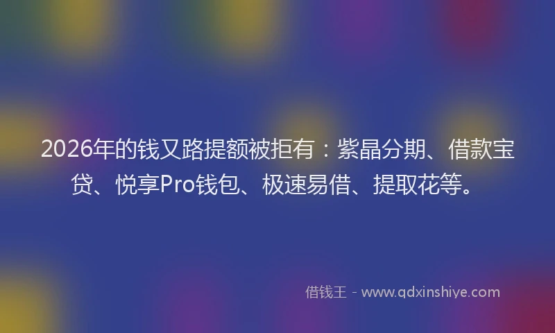 2026年的钱又路提额被拒有:紫晶分期、借款宝贷、悦享Pro钱包、极速易借、提取花等。
