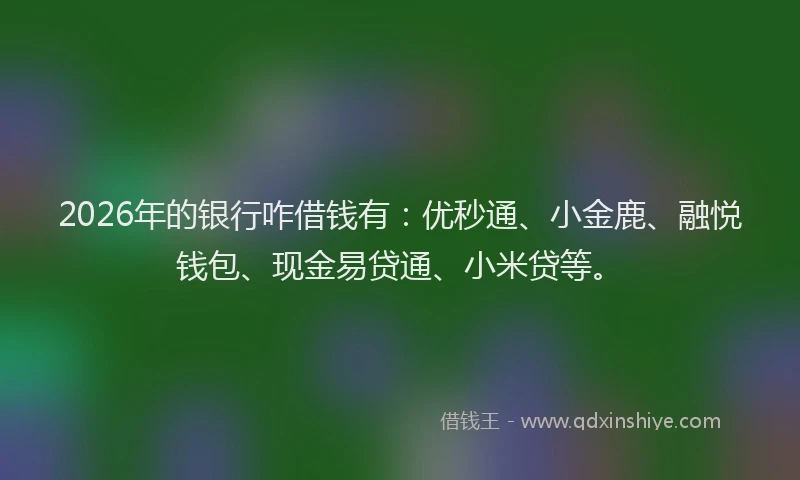 2026年的银行咋借钱有：优秒通、小金鹿、融悦钱包、现金易贷通、小米贷等。