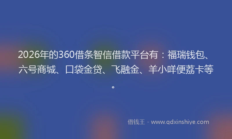 2026年的360借条智信借款平台有：福瑞钱包、六号商城、口袋金贷、飞融金、羊小咩便荔卡等。