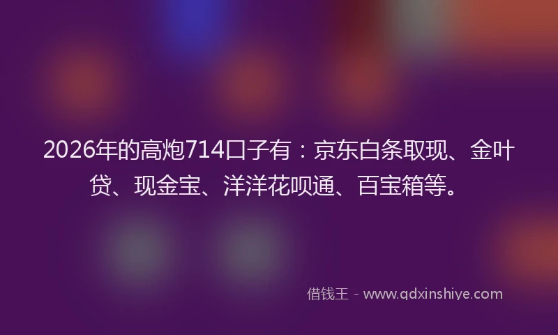 2026年的高炮714口子有：京东白条取现、金叶贷、现金宝、洋洋花呗通、百宝箱等。