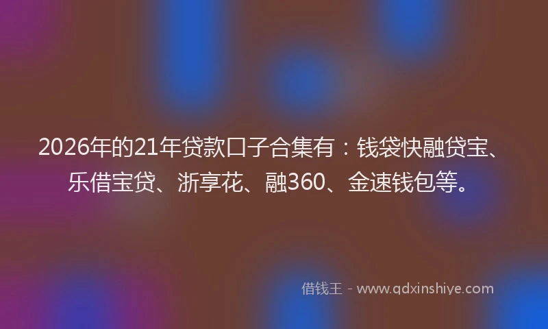 2026年的21年贷款口子合集有：钱袋快融贷宝、乐借宝贷、浙享花、融360、金速钱包等。