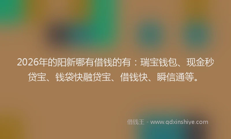 2026年的阳新哪有借钱的有：瑞宝钱包、现金秒贷宝、钱袋快融贷宝、借钱快、瞬信通等。