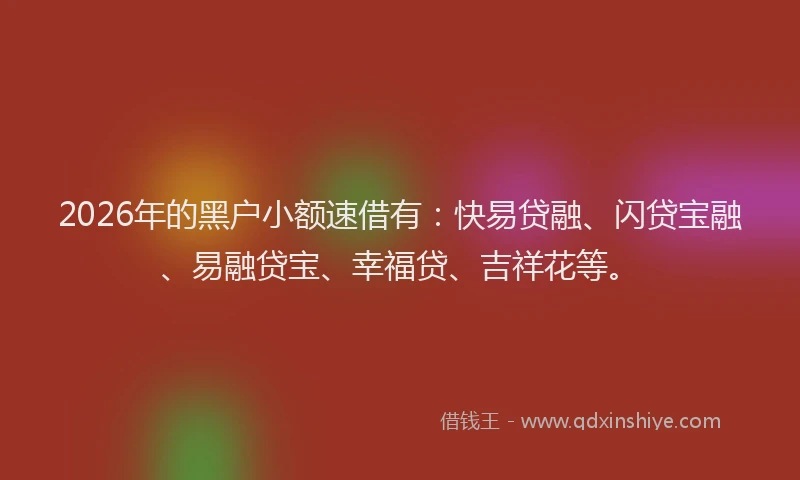 2026年的黑户小额速借有:快易贷融、闪贷宝融、易融贷宝、幸福贷、吉祥花等。