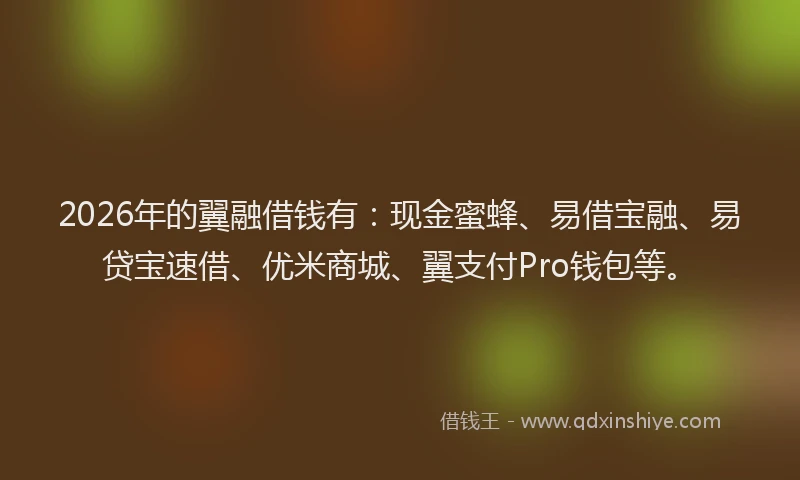 2026年的翼融借钱有：现金蜜蜂、易借宝融、易贷宝速借、优米商城、翼支付Pro钱包等。