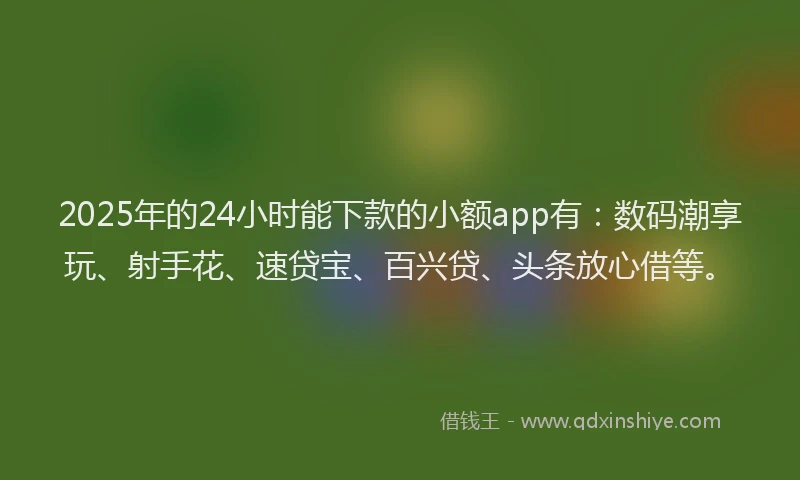 2025年的24小时能下款的小额app有：数码潮享玩、射手花、速贷宝、百兴贷、头条放心借等。