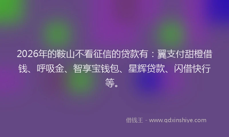 2026年的鞍山不看征信的贷款有:翼支付甜橙借钱、呼吸金、智享宝钱包、星辉贷款、闪借快行等。