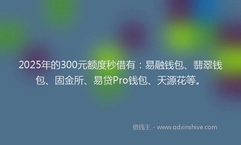 2025年的300元额度秒借有：易融钱包、翡翠钱包、固金所、易贷Pro钱包、天源花等。