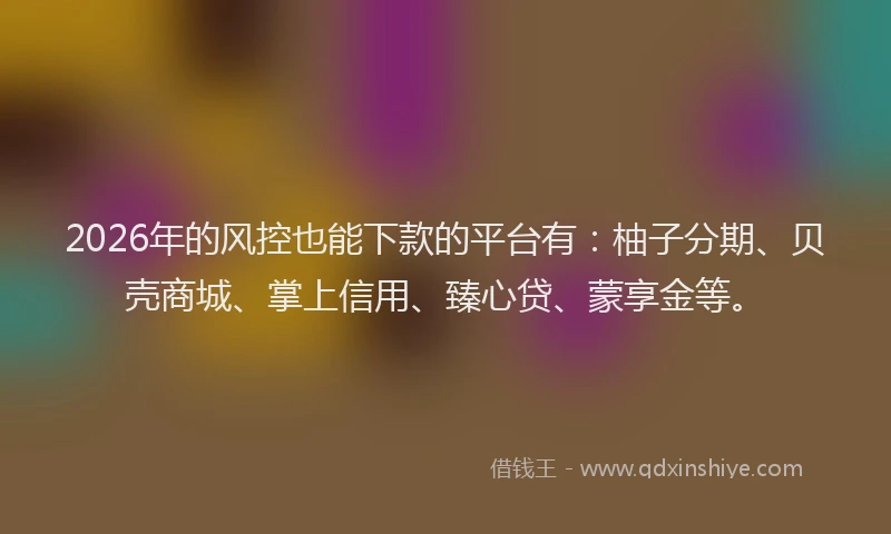 2026年的风控也能下款的平台有：柚子分期、贝壳商城、掌上信用、臻心贷、蒙享金等。