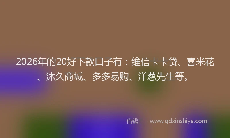 2026年的20好下款口子有：维信卡卡贷、喜米花、沐久商城、多多易购、洋葱先生等。