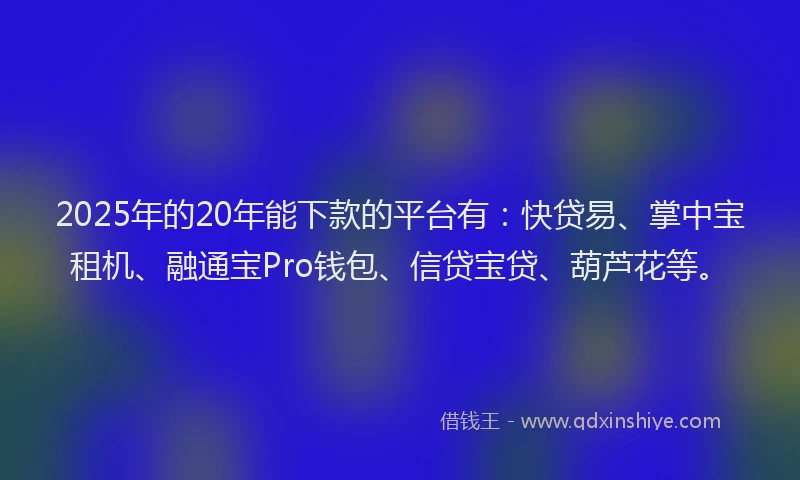 2025年的20年能下款的平台有：快贷易、掌中宝租机、融通宝Pro钱包、信贷宝贷、葫芦花等。