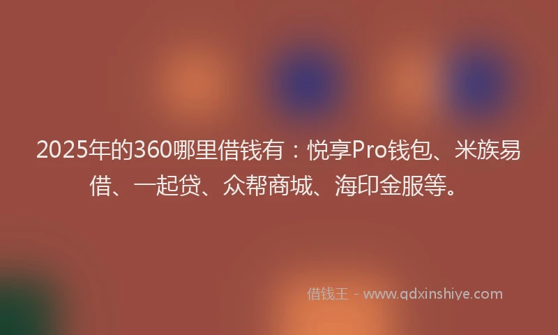 2025年的360哪里借钱有：悦享Pro钱包、米族易借、一起贷、众帮商城、海印金服等。