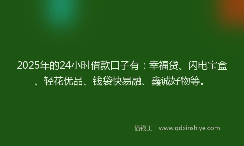 2025年的24小时借款口子有：幸福贷、闪电宝盒、轻花优品、钱袋快易融、鑫诚好物等。