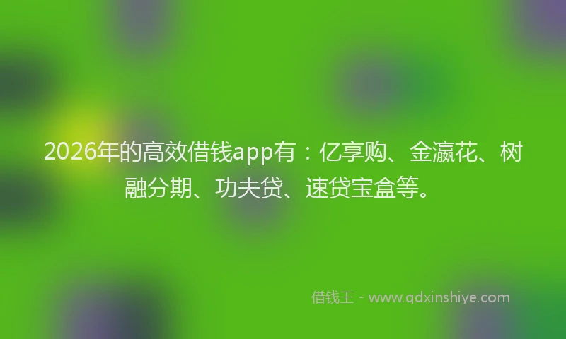 2026年的高效借钱app有：亿享购、金瀛花、树融分期、功夫贷、速贷宝盒等。