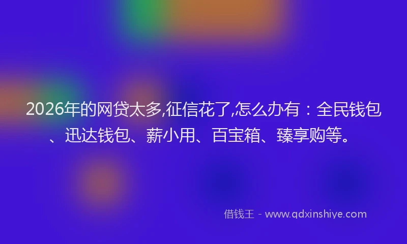 2026年的网贷太多,征信花了,怎么办有：全民钱包、迅达钱包、薪小用、百宝箱、臻享购等。