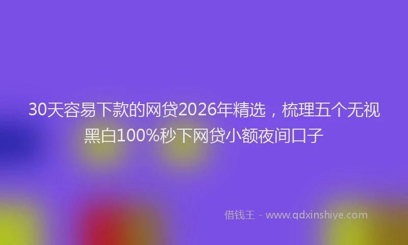 30天容易下款的网贷2026年精选，梳理五个无视黑白100%秒下网贷小额夜间口子