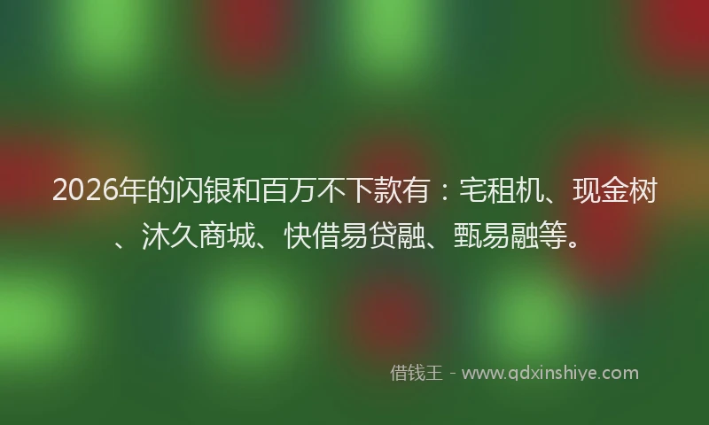 2026年的闪银和百万不下款有：宅租机、现金树、沐久商城、快借易贷融、甄易融等。