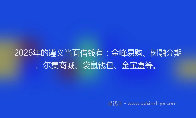 2026年的遵义当面借钱有：金峰易购、树融分期、尔集商城、袋鼠钱包、金宝盒等。