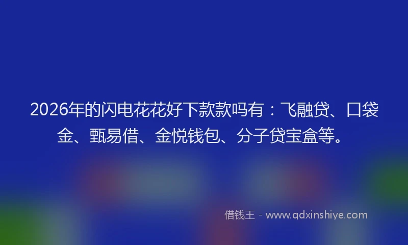 2026年的闪电花花好下款款吗有：飞融贷、口袋金、甄易借、金悦钱包、分子贷宝盒等。