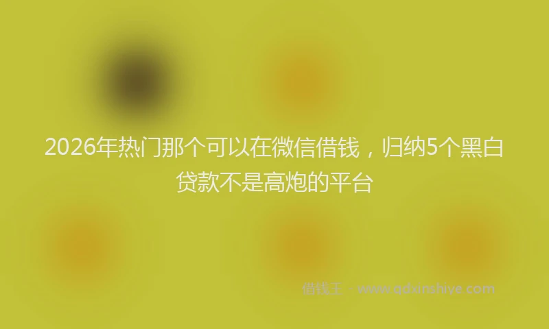 2026年热门那个可以在微信借钱，归纳5个黑白贷款不是高炮的平台