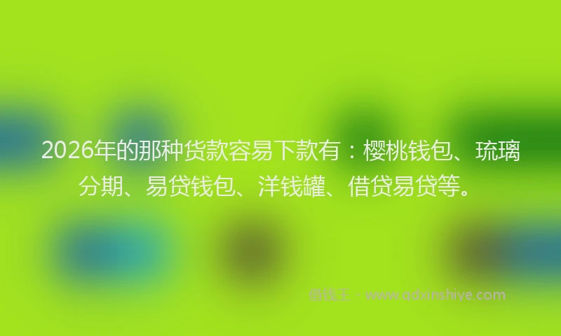 2026年的那种货款容易下款有：樱桃钱包、琉璃分期、易贷钱包、洋钱罐、借贷易贷等。