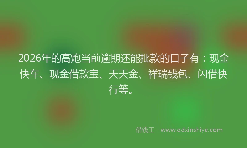 2026年的高炮当前逾期还能批款的口子有：现金快车、现金借款宝、天天金、祥瑞钱包、闪借快行等。
