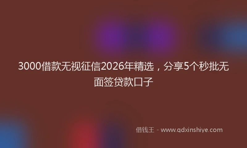 3000借款无视征信2026年精选,分享5个秒批无面签贷款口子