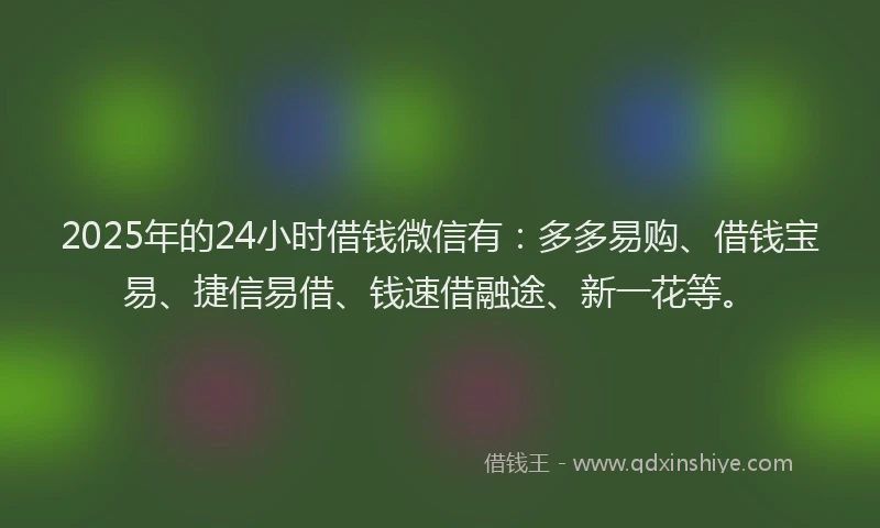 2025年的24小时借钱微信有：多多易购、借钱宝易、捷信易借、钱速借融途、新一花等。