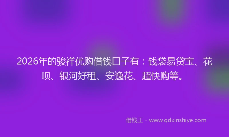 2026年的骏祥优购借钱口子有：钱袋易贷宝、花呗、银河好租、安逸花、超快购等。