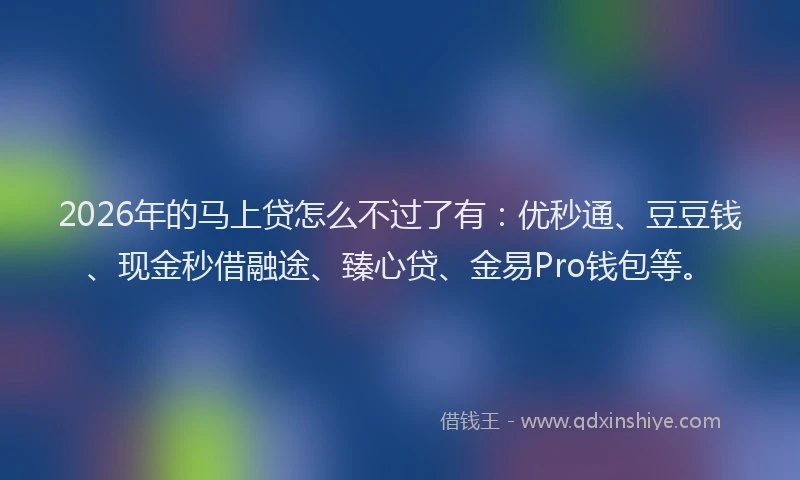 2026年的马上贷怎么不过了有:优秒通、豆豆钱、现金秒借融途、臻心贷、金易Pro钱包等。