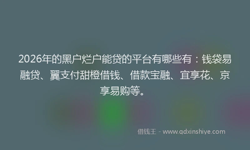 2026年的黑户烂户能贷的平台有哪些有：钱袋易融贷、翼支付甜橙借钱、借款宝融、宜享花、京享易购等。