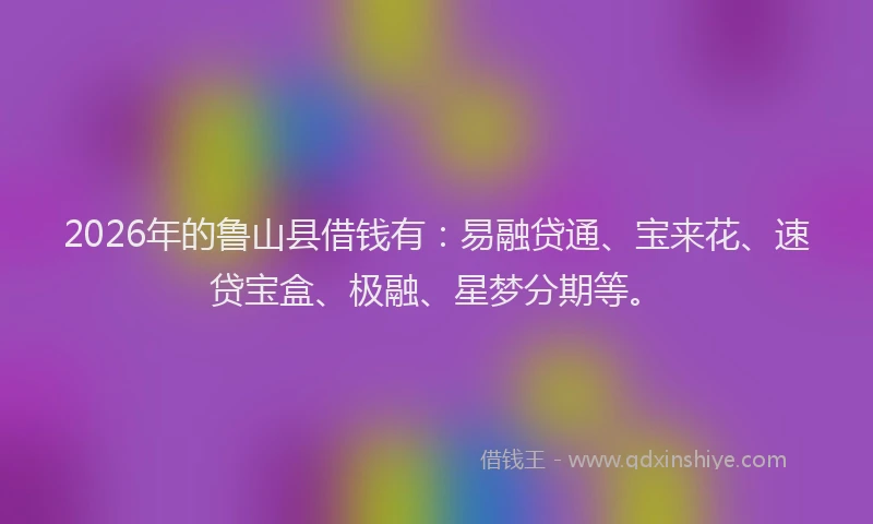 2026年的鲁山县借钱有：易融贷通、宝来花、速贷宝盒、极融、星梦分期等。