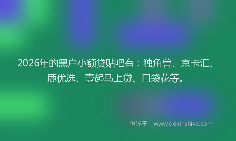 2026年的黑户小额贷贴吧有：独角兽、京卡汇、鹿优选、壹起马上贷、口袋花等。