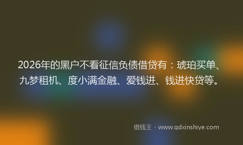 2026年的黑户不看征信负债借贷有：琥珀买单、九梦租机、度小满金融、爱钱进、钱进快贷等。