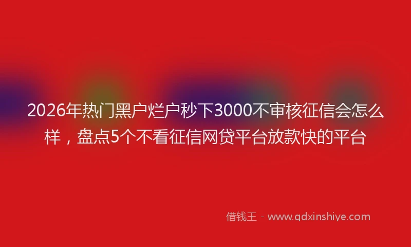 2026年热门黑户烂户秒下3000不审核征信会怎么样，盘点5个不看征信网贷平台放款快的平台