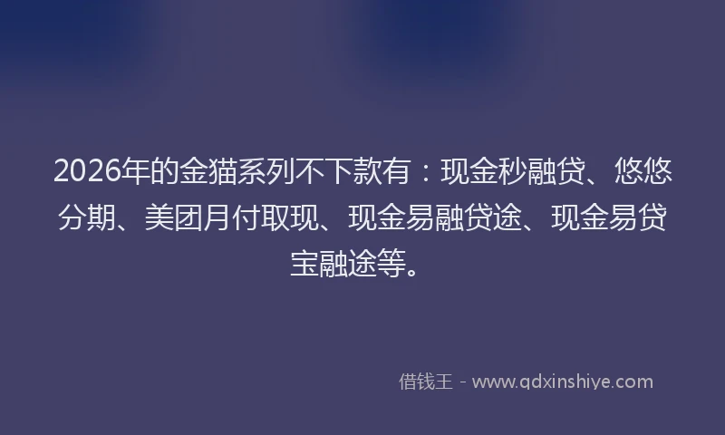 2026年的金猫系列不下款有：现金秒融贷、悠悠分期、美团月付取现、现金易融贷途、现金易贷宝融途等。