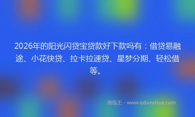 2026年的阳光闪贷宝贷款好下款吗有:借贷易融途、小花快贷、拉卡拉速贷、星梦分期、轻松借等。