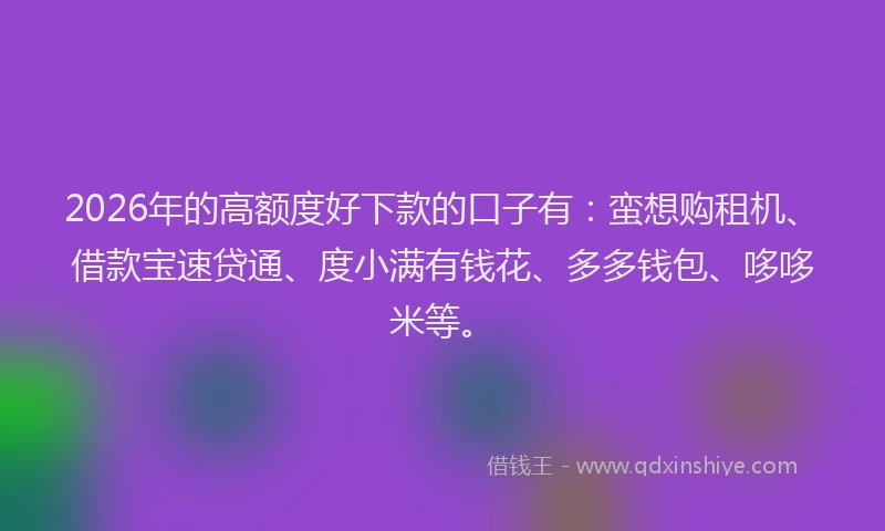 2026年的高额度好下款的口子有：蛮想购租机、借款宝速贷通、度小满有钱花、多多钱包、哆哆米等。