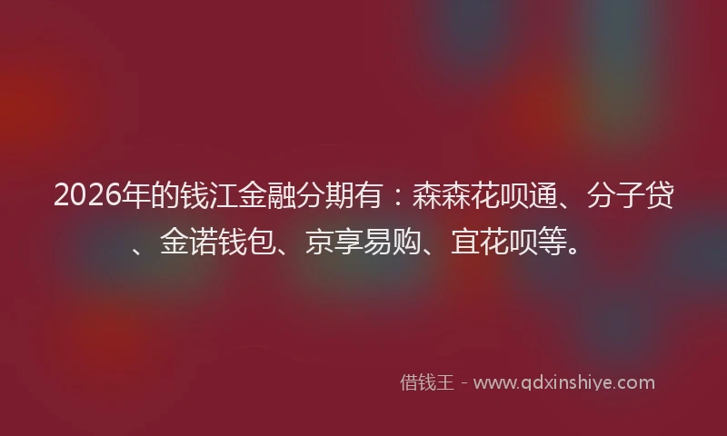 2026年的钱江金融分期有：森森花呗通、分子贷、金诺钱包、京享易购、宜花呗等。