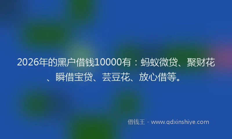 2026年的黑户借钱10000有：蚂蚁微贷、聚财花、瞬借宝贷、芸豆花、放心借等。