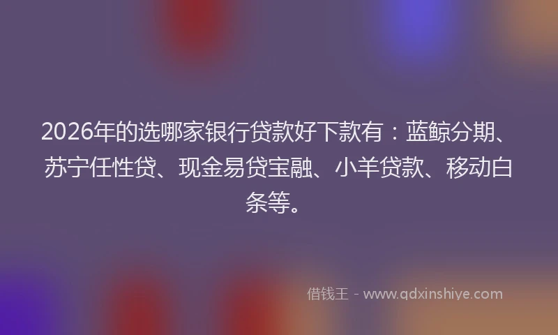 2026年的选哪家银行贷款好下款有：蓝鲸分期、苏宁任性贷、现金易贷宝融、小羊贷款、移动白条等。